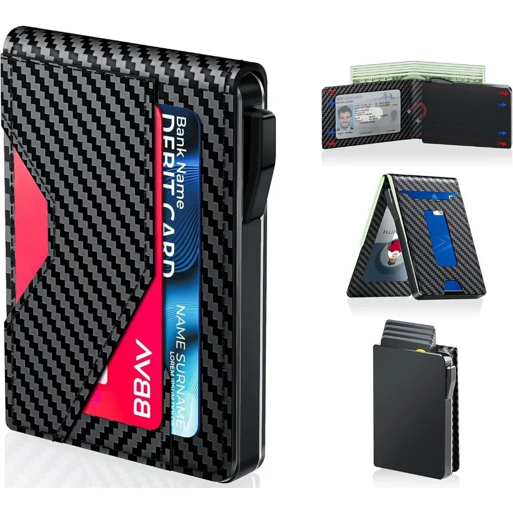Slim Leather Men's Wallet with Cash Slot, Pop-up Card Slot with ID Window